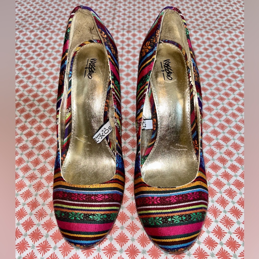 Mossimo multicolor textile Baja pattern wedge platform heels women’s size 8.5 - Picture 8 of 11